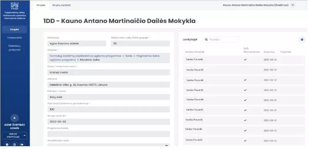 Po pamokinių veiklų lankomumo informacinė sistema