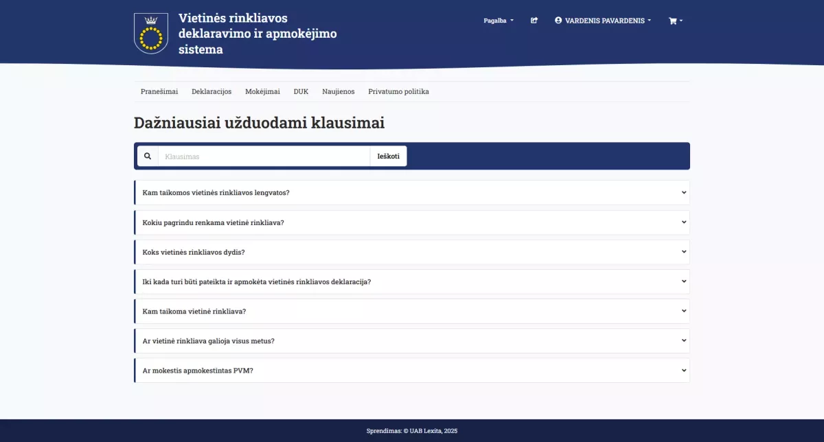 Vietinės rinkliavos deklaravimo ir apmokėjimo sistema Palangoje