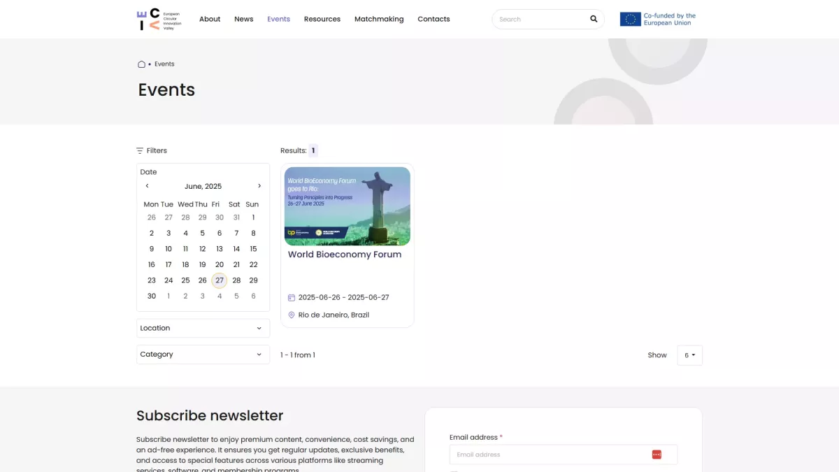 European Circular Economy Innovation Valley tinklalapis